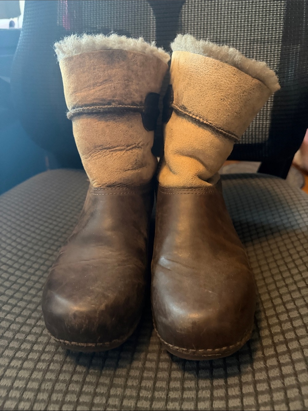 Dansko Brown Leather & Tan Suede Shearling Cuff Boots